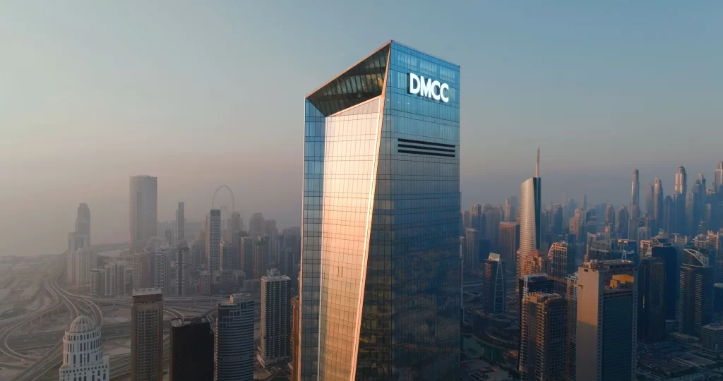 DMCC Uptown Tower in Dubai at sunrise